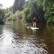 2 men Stand Up paddling down a river